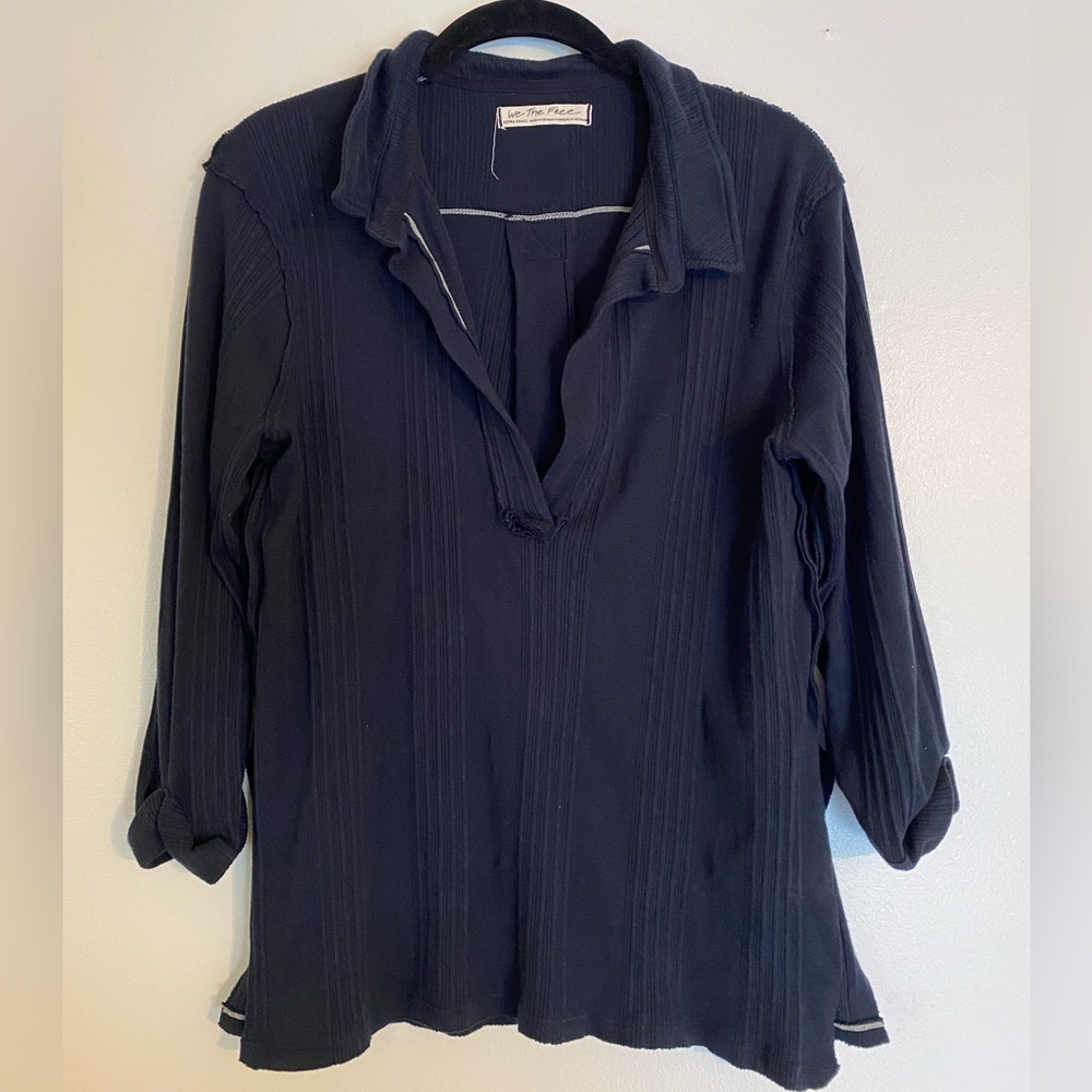 We The Free- Free People Brand Navy Boyfriend Henley Shirt